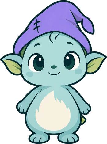 Pixel, the tech mascot, in a purple hat